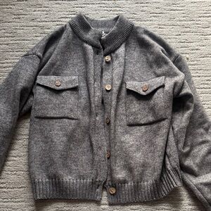 Gray Button-Up Cardigan small women